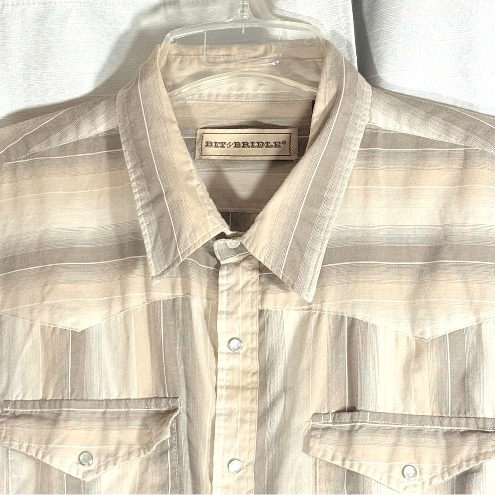 Bit & Bridle  Beige and‎ brown Striped  snap button Shirt size 4XL